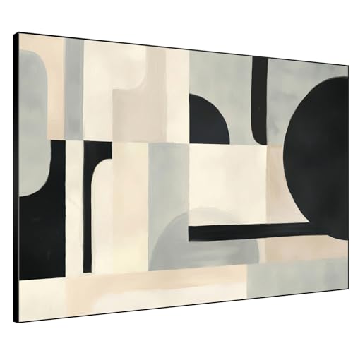46"x60" Extra Large Framed Wall Art Modern Neutral Abstract Geometric in Black and Beige