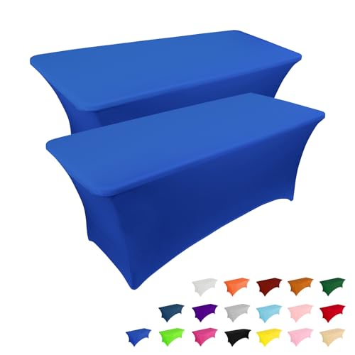 2 Pack 6FT Table Cloth for Rectangular Spandex Royal Blue Cover (2 Count)