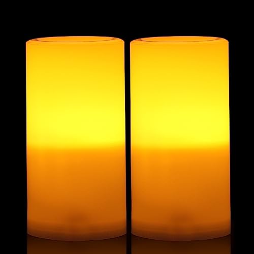 Outdoor Battery Operated Flameless LED Pillar Candles Remote D3”xH6” 2 PCS (2 Count)