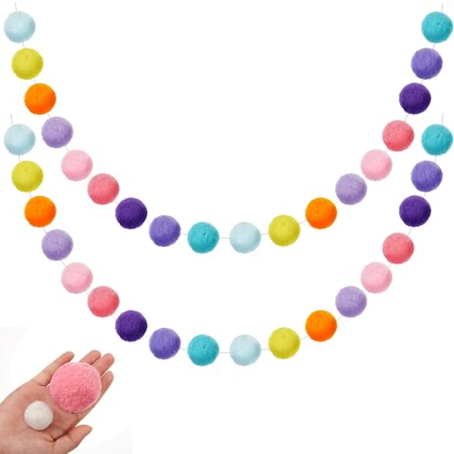 2 Pcs 2 Inch Large Pastel Pom Pom Garland Colorful Pastel Garlands Decor 13 ft Spring Felt Ball Banner for Home Classroom Mantle Decor Baby Shower Party Hanging Wall Decoration (2 Count)