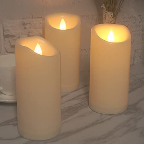 Outdoor Battery Operated Flameless LED Pillar Candles Remote D3”xH7” 3 Pack (3 Count)