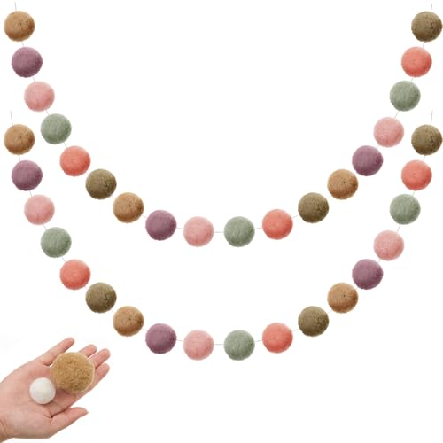 2 Pcs 2 Inch Large Pastel Pom Poms Garland Pastel Christmas Garlands Decor 36 Pom Poms Balls 12 ft Felt Ball Banner for Christmas Tree Classroom Decor Baby Shower Party Hanging (2 Count)