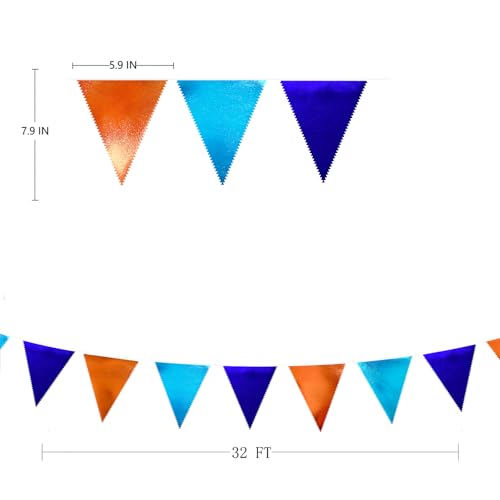 Orange Blue Party Decorations Metallic Fabric Triangle Pennant Flag Bunting Banner Garland for Birthday Baby Shower Graduation Bridal Shower Wedding Bachelorette Engagement Space Theme Party Supplies (36 Count)