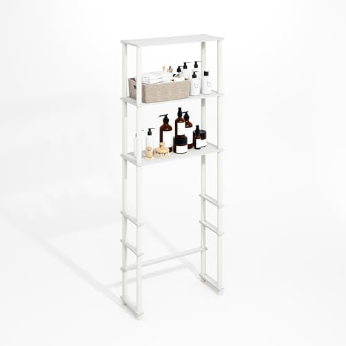 Turn-N-Tube Over The Toilet Storage, 3-Shelf Over The Toilet Organizer, Freestanding Space Saver Bathroom Shelf, for Bathroom Organizers and Storage, Plain White
