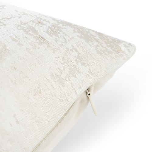 Cream Champagne Metallic Jacquard Pillow Covers 18x18 Pack of 2 Velvet Back Modern Glam Sofa Decor (2 Count)