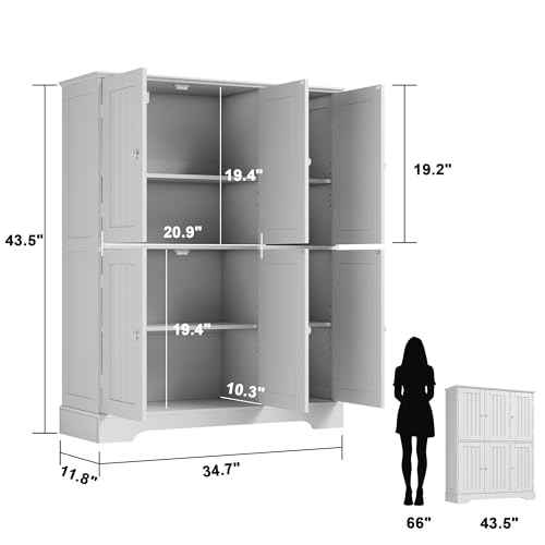 Bathroom Floor Cabinet with 6 Doors and Adjustable Shelves
