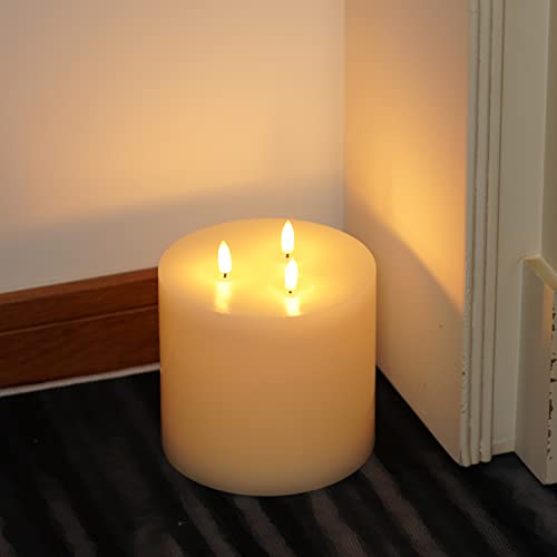 3 Wick Extra Large Flameless Pillar Candles with Timer Remote