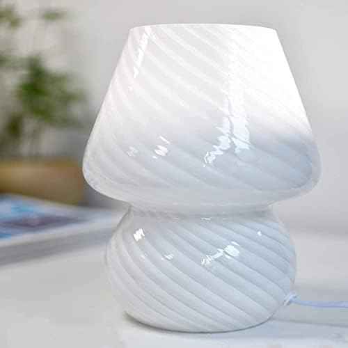 BSOD Mushroom Lamp,Glass Table Bedside Lamps Translucent Murano Vintage Style Striped Small Night Mushroom Decor Light Swirl for Ambient,Kids,Bedroom,Living,Girl Gift (Stripe White)