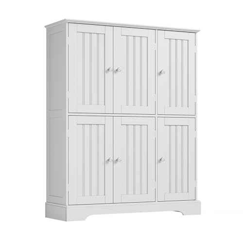 Bathroom Floor Cabinet with 6 Doors and Adjustable Shelves