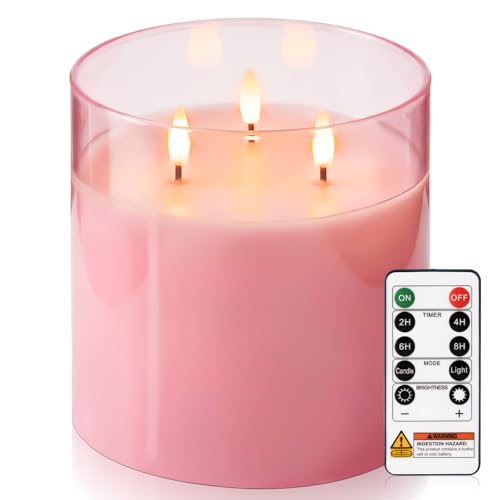 Pink Large Glass Flameless LED Candle