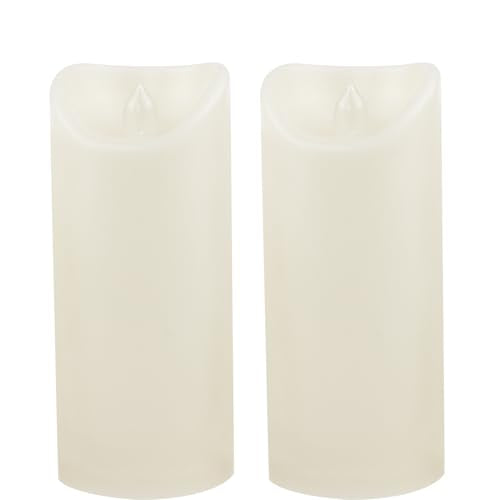 Waterproof Outdoor Battery Operated Flameless Candles with Auto Timer Flickering Plastic Resin Electric LED Pillar Lights for Lantern Patio Garden Wedding Party Decorations 3x7 Inches Ivory 2 Pack (2 Count)