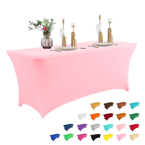 8FT Table Cloth for Rectangular Spandex Light Pink Table Cover