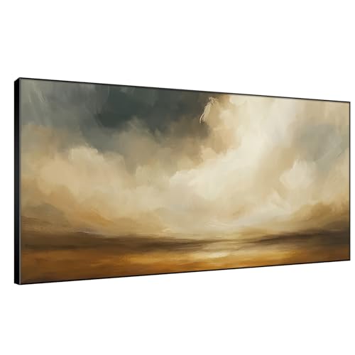 36"x72" Extra Large Framed Wall Art Golden Horizon Dramatic Abstract Landscape Illustration for Home Living Room Bedroom Decor