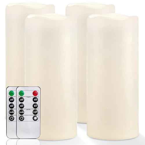 10" x 4" Large Waterproof Outdoor Flameless Candles with Remote Control and Timer (4 Count)
