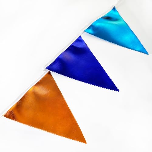 Orange Blue Party Decorations Metallic Fabric Triangle Pennant Flag Bunting Banner Garland for Birthday Baby Shower Graduation Bridal Shower Wedding Bachelorette Engagement Space Theme Party Supplies (36 Count)
