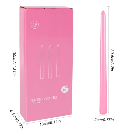 14 Pack Pink Taper Candles 12 Inch Tall 3 (14 Count)