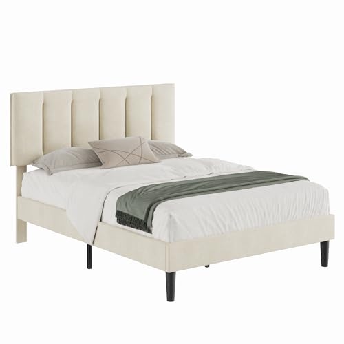 Queen Size Bed Frame with Upholstered Headboard