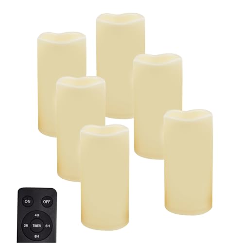Outdoor Battery Operated Flameless Candles with Remote Timer D3”xH6” 6 PCS