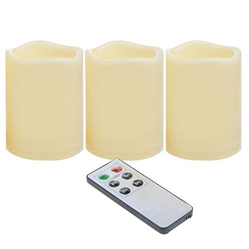 Outdoor Battery Operated Flameless Candles with Remote Timer D3”xH4” 3 PCS (3 Count)