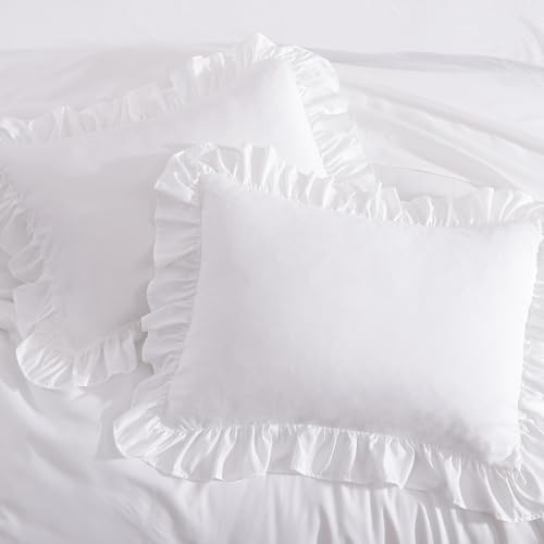 Full Size Comforter Set White Ruffle 7 Pieces Farmhouse Bed in a Bag
