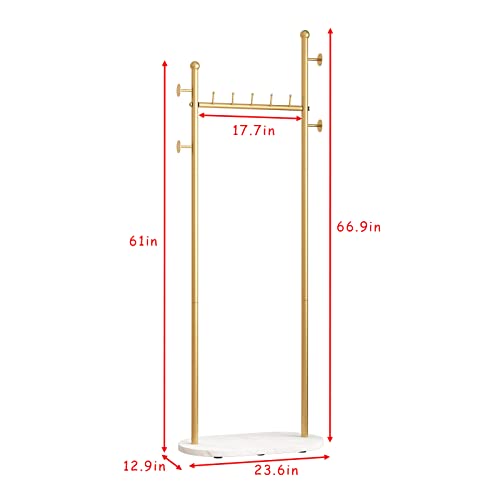 Gold Clothing Racks with Marble Base Modern Coat Racks Freestanding Gold Clothes Rack with Shelves for Bedroom Heavy Duty Garment Racks in Hallway