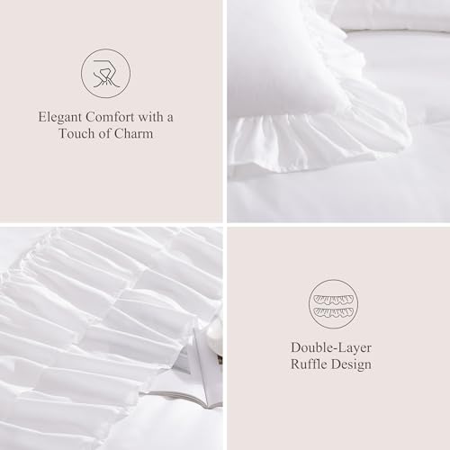 Full Size Comforter Set White Ruffle 7 Pieces Farmhouse Bed in a Bag