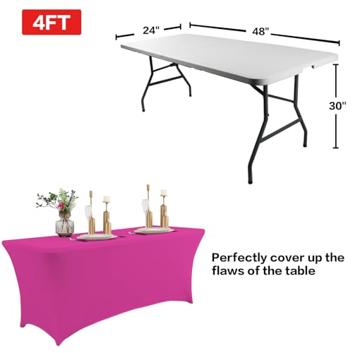 2 Pack 4FT Table Cloth for Rectangular Spandex Fuchsia Table Cover (2 Count)
