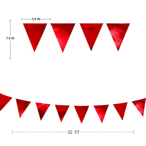 Red Party Decorations Triangle Pennant Banner Flag Dark Red Metallic Fabric Bunting Garland for Graduation Wedding Bridal Shower Birthday Anniversary Holiday Valentines Retirement Party Supplies (36 Count)