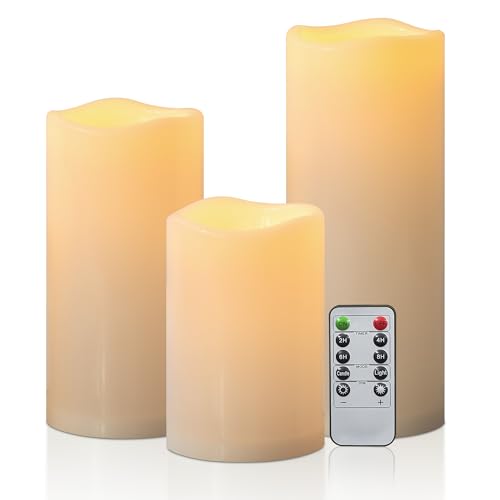 6" 8" 10" x 4" Waterproof Outdoor Flameless Candles Battery Operated LED Flickering Pillar Candles with Remote and Timer for Indoor Outdoor Lanterns (3 Count)