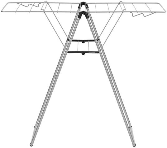 Brabantia HangOn Compact Clothes Drying Rack | 49ft (15m) | Metallic Gray | Small Indoor Clothes Airer Laundry Stand with 2 Fold-out Wings & Hanger Hooks, Folds Flat, Ideal for Condos | Fits Full Load