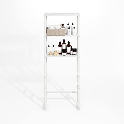 Turn-N-Tube Over The Toilet Storage, 3-Shelf Over The Toilet Organizer, Freestanding Space Saver Bathroom Shelf, for Bathroom Organizers and Storage, Plain White