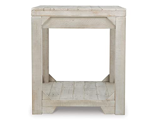 Fregine Farmhouse Rectangular End Table with Lower Open Shelf