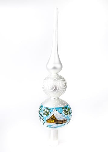 Christmas Finials Mouth Blown Tree Topper Elegant Mercury Glass Finial Tree Topper Hand Decorated Made in Poland