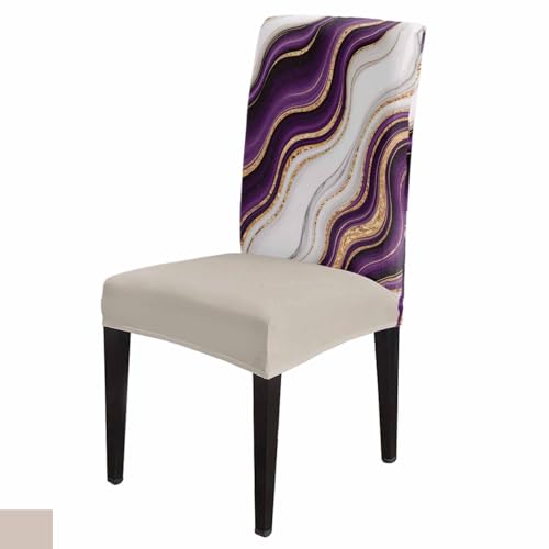 6 Pcs Dining Chair Covers Stretch Spandex Slipcovers Purple Marble Gold Inlay Removable Washable Dining Room Seat Cover Cushion Protector for Home Hotel Banquet Decor Abstract Geometric Stripes (4 Count)