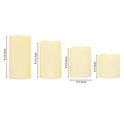 Outdoor Battery Operated Flameless LED Pillar Candles with Auto Timer 4 PCS