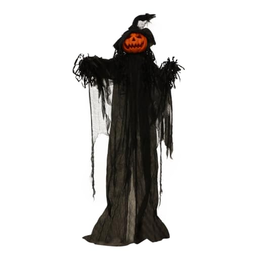 6.0 Ft Poseable Lighted Pumpkin Witch with Sound (68" Standing Pumpkin Man)