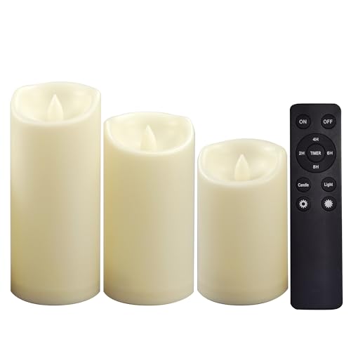 Outdoor Battery Operated Flameless LED Pillar Candles with Remote 3 Pack (3 Count)