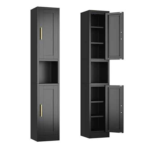 Tall Narrow Storage Cabinet 66.93" H Tall Bathroom Cabinets Metal Pantry Cabinet