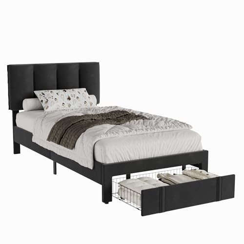 Twin Size Bed Frame with Storage Drawer