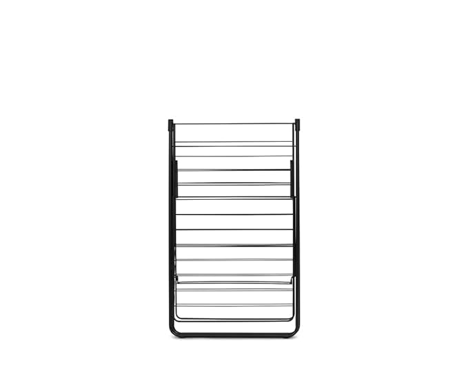 Brabantia HangOn Clothes Drying Rack | 82ft (25m) | Matt Black | Large Indoor Clothes Airer Laundry Stand with 2 Fold-Out Wings & Hanger Hooks, Folds Flat | Fits 2 Full Loads
