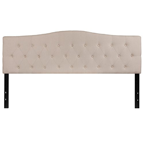 Cambridge Button Tufted and Diamond Stitched Upholstered King Size Headboard in Beige Fabric