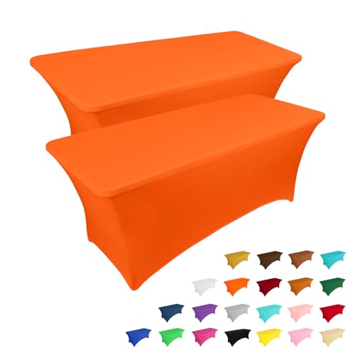 2 Pack 4FT Table Cloth for Rectangular Spandex Orange Table Cover (2 Count)