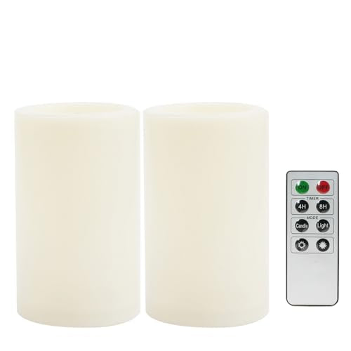 Outdoor Battery Operated Flameless Candles with Remote Timer D3”xH5” 2 PCS (2 Count)