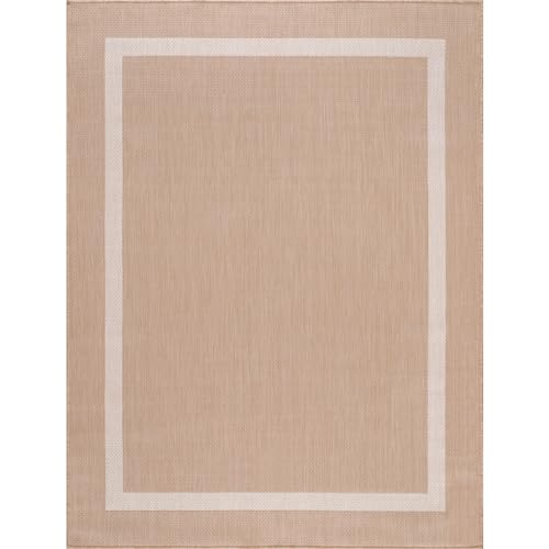 Bordered Outdoor Rug 5x7 Washable Outside Carpet for Indoor Patio Porch Waterproof Easy Cleaning Non Shedding Area Rugs Beige 5 x 7