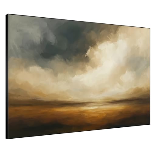 46"x60" Extra Large Framed Wall Art Golden Horizon Dramatic Abstract Landscape Illustration for Home Living Room Bedroom Decor
