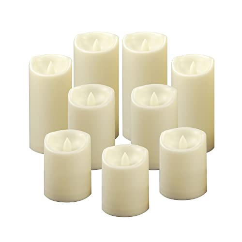 Waterproof Outdoor Battery Operated Flameless Pillar Candles with Timer White Plastic Realistic Flickering Electric LED Lights for Lantern Garden Wedding Christmas Decorations 9 Pack (9 Count)