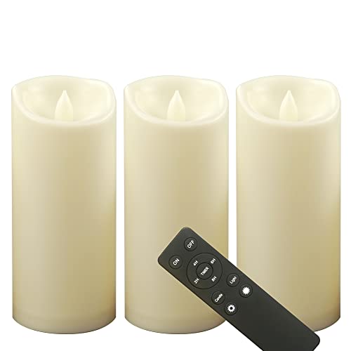 Outdoor Battery Operated Flameless LED Pillar Candles Remote D3”xH7” 3 Pack (3 Count)