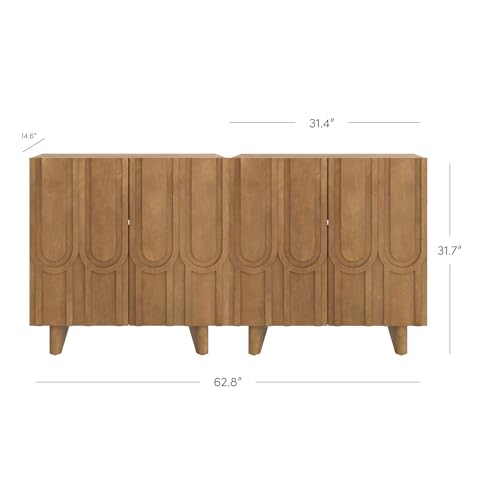 Kelly Mid Century Style Credenza with Geometric Carved Doors (2 Count)