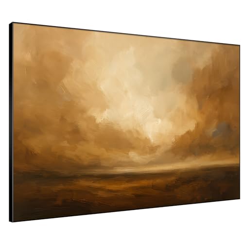 60"x72" Extra Large Framed Wall Art Golden Horizon Abstract Landscape Warm Brown and Amber Sky Illustration for Home Living Room Bedroom Decor