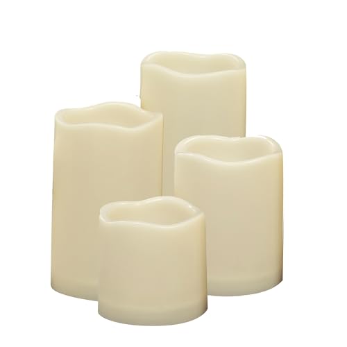 Outdoor Battery Operated Flameless LED Pillar Candles with Auto Timer 4 PCS